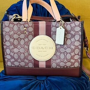 Authentic Coach Burgundy/Tan and Pink Signature Dempsey Satchel